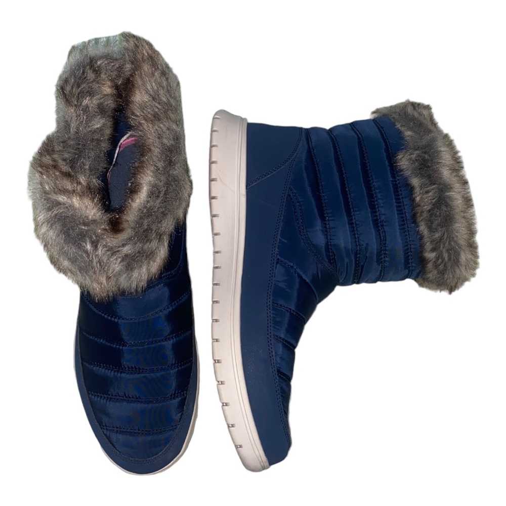 Ryka Suzy Women 9M Quilted Water Repellent Snow Boots Blue Nylon Faux Fur Vegan